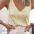 Women Sequin V Neck Tank Top Sleeveless Sparkly Camisole - View 14 | SAMAG