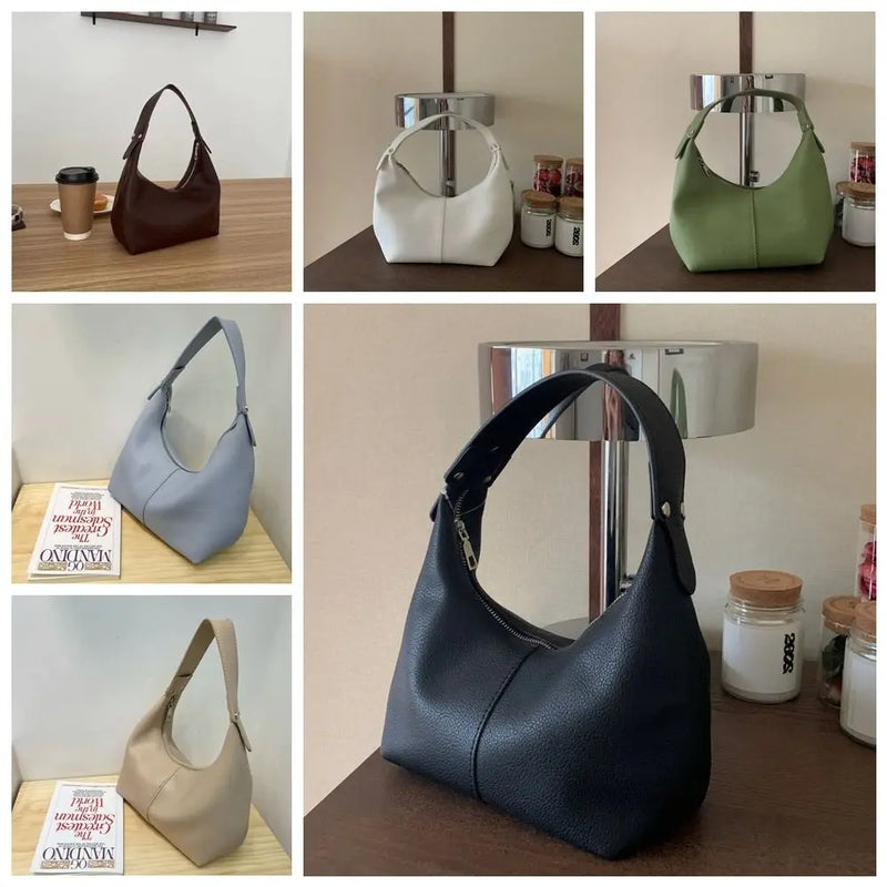 Fashion Large Capacity PU Hobo Bag Korean Style Solid Color Shoulder Bag Handbag Fashion Design French Style Handbag Outdoor