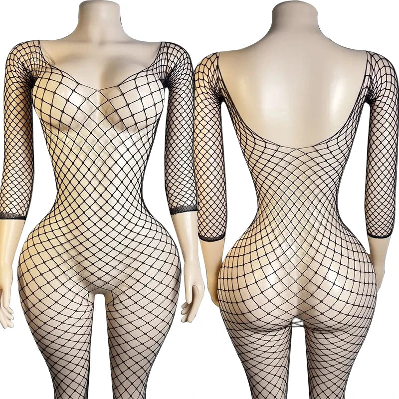 Sexy Crotchless Lingerie For Women Fishnet Teddy Bra Set Erotic Costumes Stretch Mesh Hollow Bodystockings Female Underwear Sets