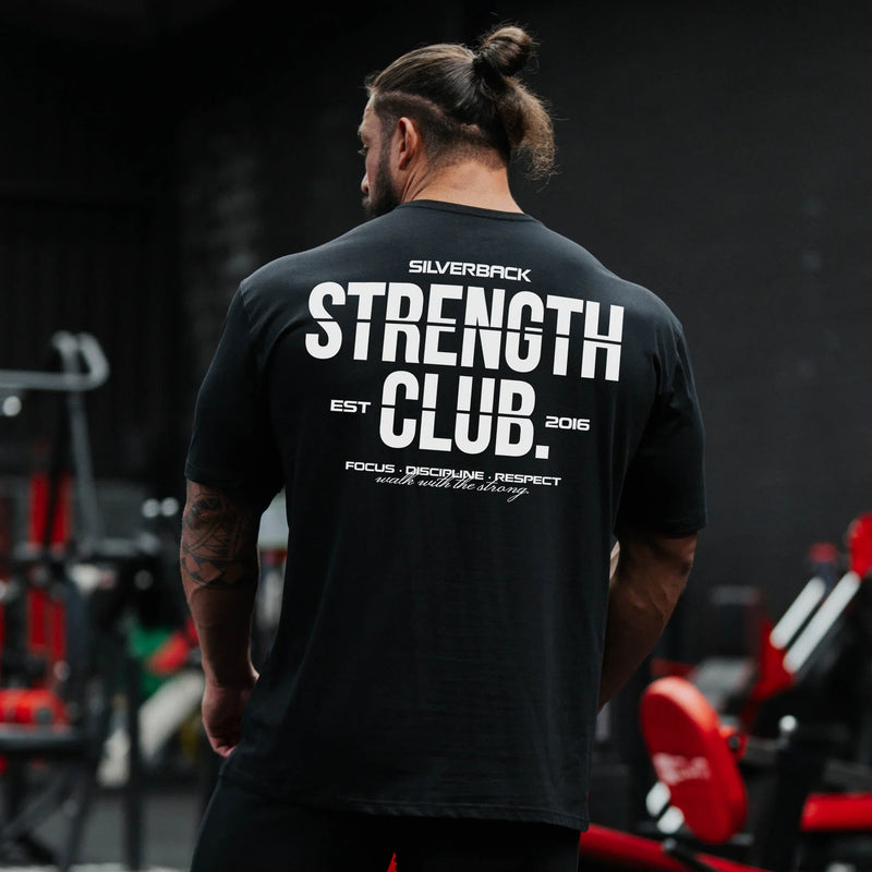 STRENGTH CLUB Oversized Loose Running T-Shirts Mens Gym Fitness Sports Half Sleeve T Shirt Training Bodybuilding Clothing Tee