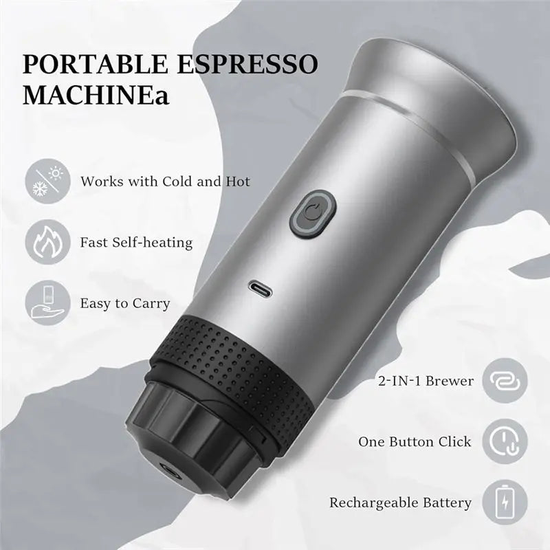 B83B-Portable Espresso Coffee Machine Compatible With Capsules & Powder Ideal For Home & Travel