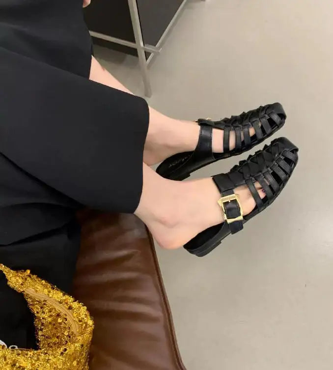 2026 Summer New Women's Mules And Clogs Closed Toe Woven Hollow Out Breathable Slip On Shoes Plus Size Casual Flat Sandals мюли