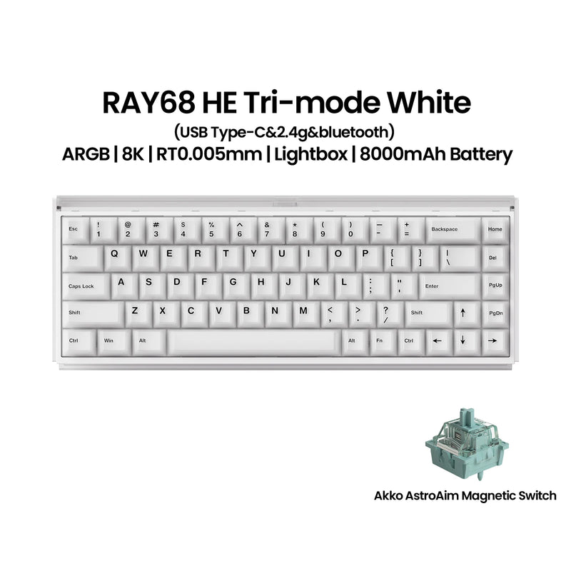 Akko RAY68 HE Mechanical Keyboard 65% Magnetic Switch Rapid Trigger 0.01mm 8K RGB with Lightbox Custom ESports Gaming Keybaord