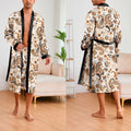 Men's Ice Silk Sleepwear Two-piece Set Kimono Bathrobe Gown Long Robe Pajamas Set Print Tiger Loose Casual Homewear Lounge Wear