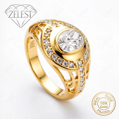 925 Silver 18K Gold Plated Luxury Twisted Zircon Ring Women Fashion Party Favor Accessories Jewelry | SAMAG