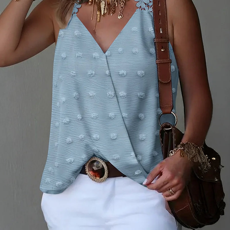Women's V Neck Swiss Dot Camisole Tank Top Lace Trim Loose Top Casual Tank Top Spring Summer Chic Tank Top Daily Lightweight Top