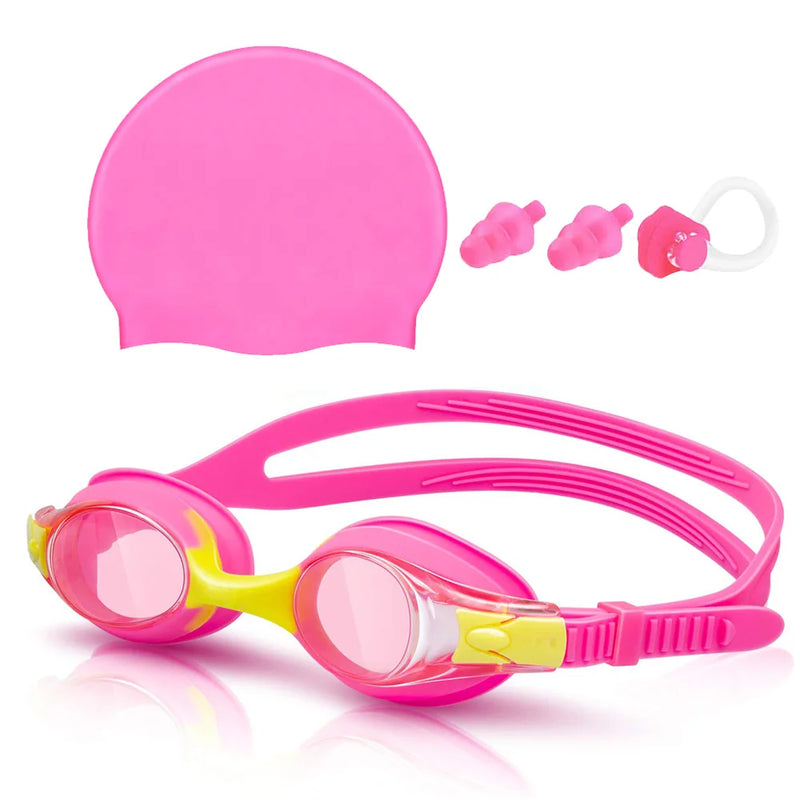 Kids Swim Goggles and Silicone Cap Set with Nose Clip | SAMAG