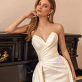 Ivory Satin Evening Dress Women Off Shoulder Pleated | SAMAG