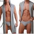 2026 Summer Men's Sexy Sleeveless Pajama Kimono Robe Fashion Loose Casual Hooded Bathrobes Cool Smooth Bath Robe Male Sleep Gown