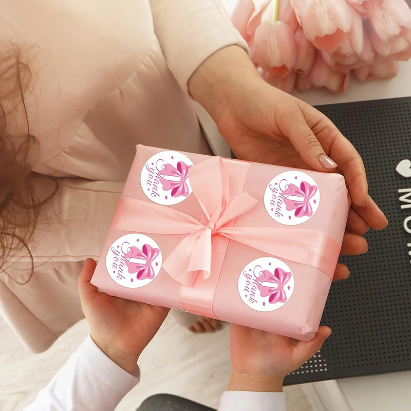 500 Stickers Per Roll Featuring Pink Bow Thank You - View 4 | SAMAG
