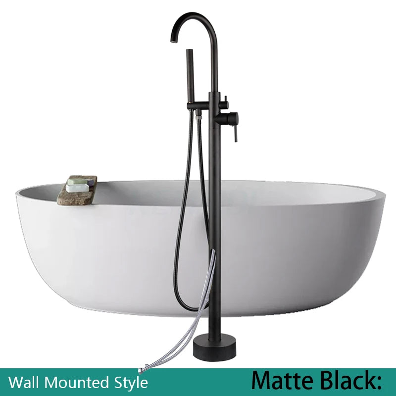 KEMAIDI Golden Plated Bathtub Filler Shower Roman Tub Faucet Set Free Standing Black Bath Shower Systerm Round Spout Mixer Tap