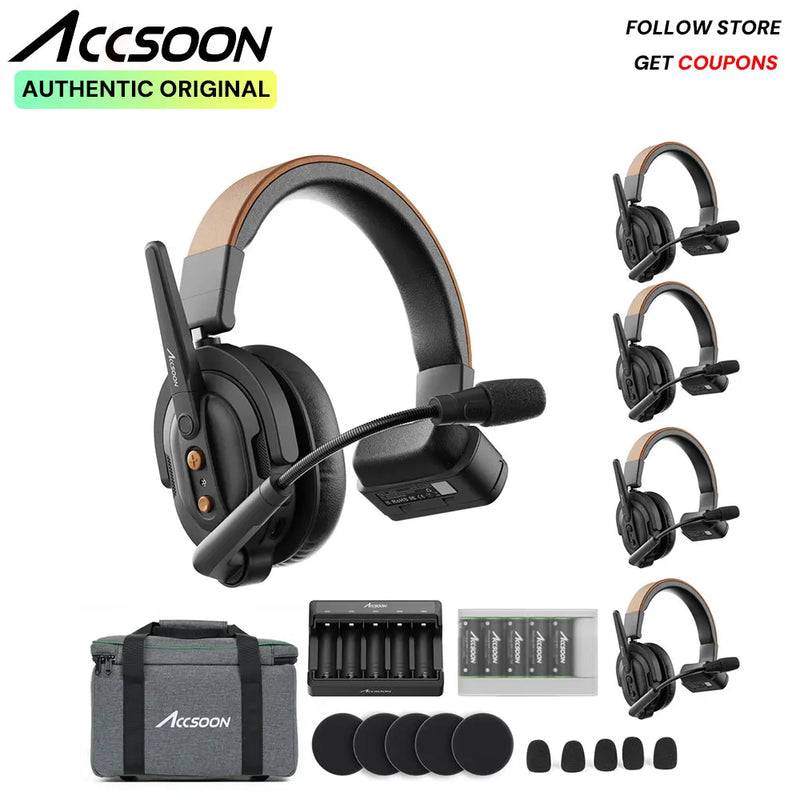 Accsoon CoMo SE MIC03 1V4 Full-Duplex Wireless Intercom Headset System Team Communication Headsets Microphone for Film Stage