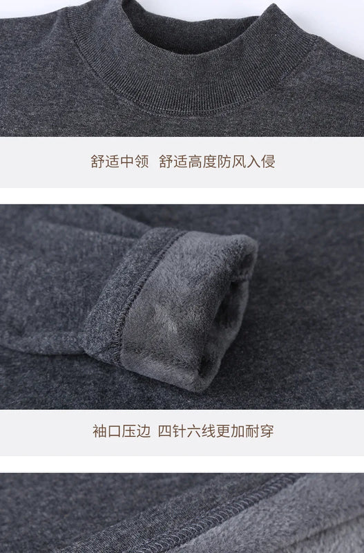 Men's Thermal Underwear Set Thickened Long John Cotton Tops Trousers High Collar Thick Winter Conjunto Termico Masculino Inverno