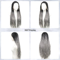 Ombre Grey Box Braided Wigs Braids For Black Women 26Inch Long Crochet Braids Synthetic Hair Wig Dark Roots 13x3 Lace Front Wig