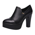 high quality leather shoe for women 5.5cm 8.5cm 11cm  high heel platform point toe 32 33 elegant office autumn winter shoe black