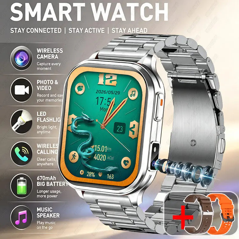 2026New Smart Watch With Camera Men Women Photos Record Video Health Sports Fitness IP68 Waterproof BT Call Recording Smartwatch