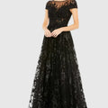 Customized Black Lace Appliques Prom Dress Long Sleeves | SAMAG