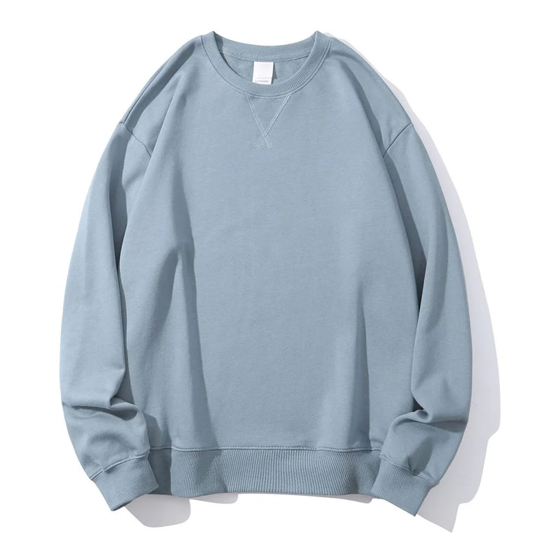 380g Tight Match Heavy Inverted Triangle Loose Versatile Solid Cotton Vintage Autum Winter Long Sleeve Round Neck Sweater