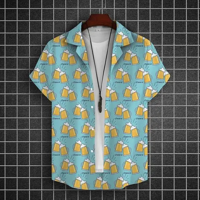 Hawaiian Shirt For Men 3d Beer Printed Short Sleeve Party | SAMAG