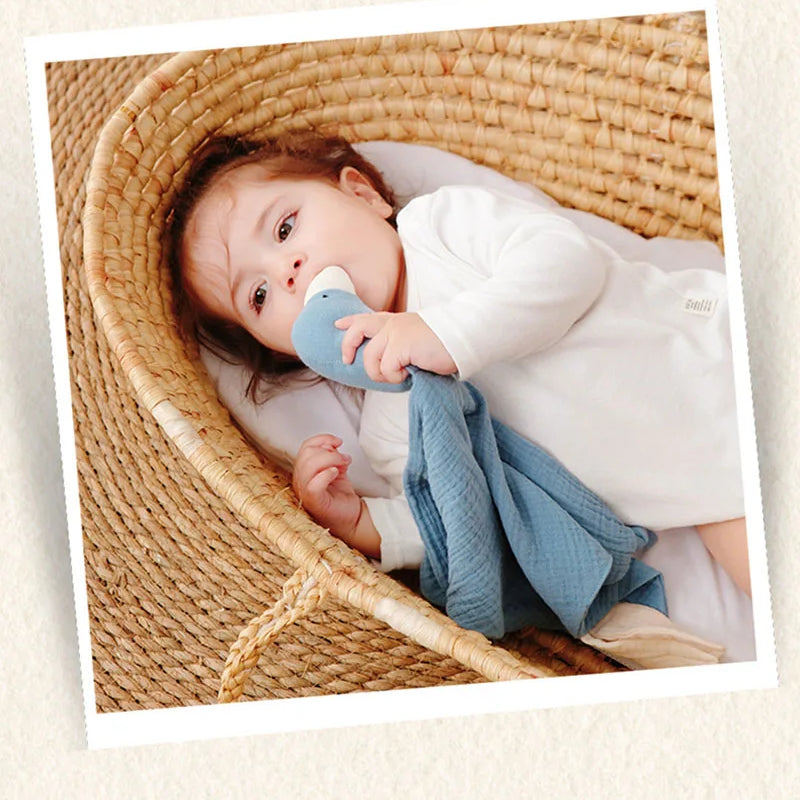 Baby Security Blanket Soft Cotton Muslin Comforter for Newborn Infant Sleeping Snuggle Toy Stuffed Animal Soothe Appease Towel