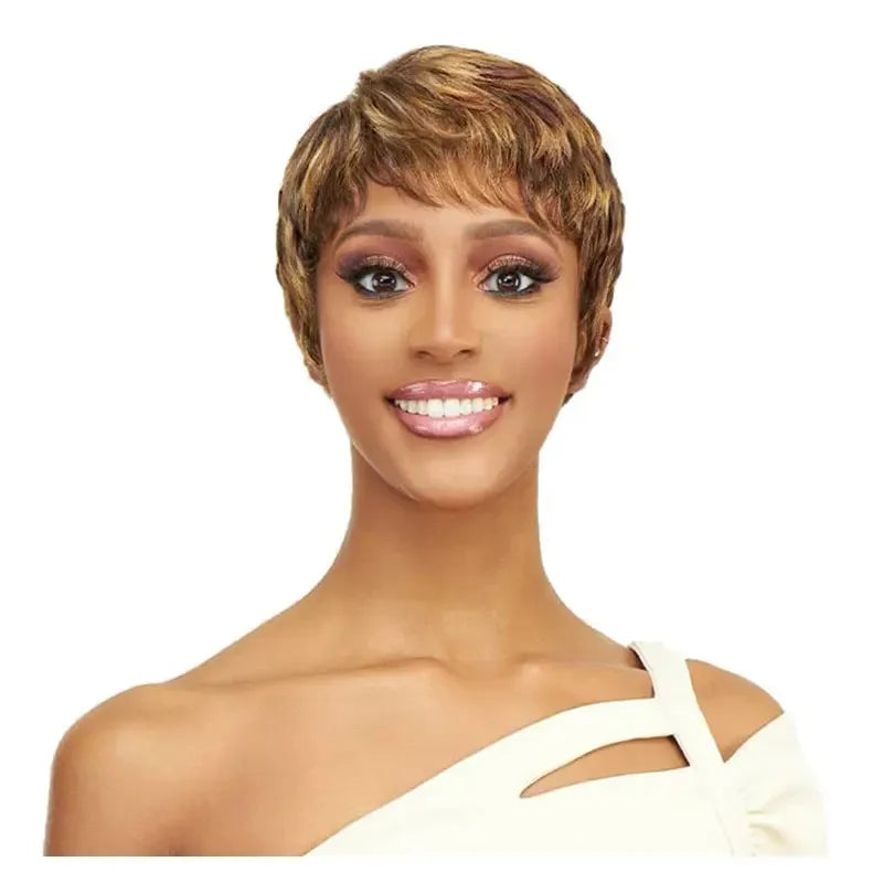 Short Pixie Cut Wig Human Hair Brazilian 100% Human Hair Glueless Pixie Wig with Bangs for Women Natural Black Full Machine Wigs