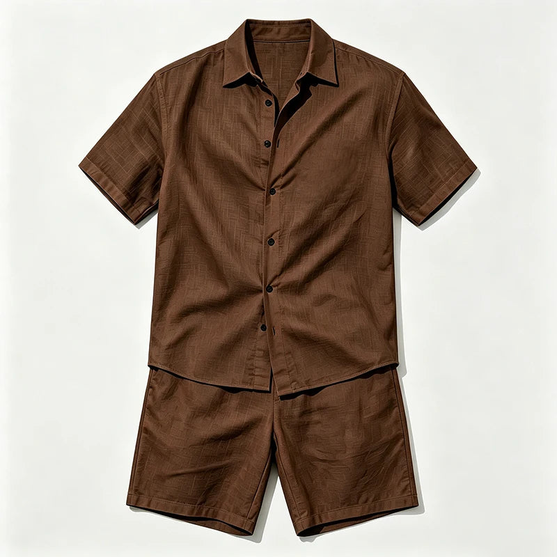 Men Linen Two Piece Outfit Short Sleeve Lapel Button | SAMAG
