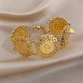 Vintage Gold Plated Stainless Steel Coins Wrist Bracelet for Women Men Classic Ethnic Cuff Bracelets Waterproof Jewelry