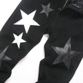 Men's Stars Patch Denim Jeans Streetwear Black Slim | SAMAG