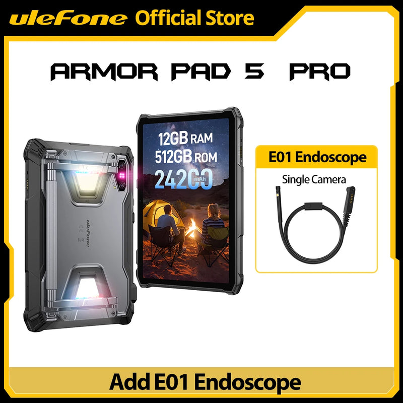 Ulefone Armor Pad 5 Pro 5G Rugged Tablet 24200mAh Android 15 Tablet 12GB+20GB RAM, 512GB ROM 64MP 120W GPS NFC