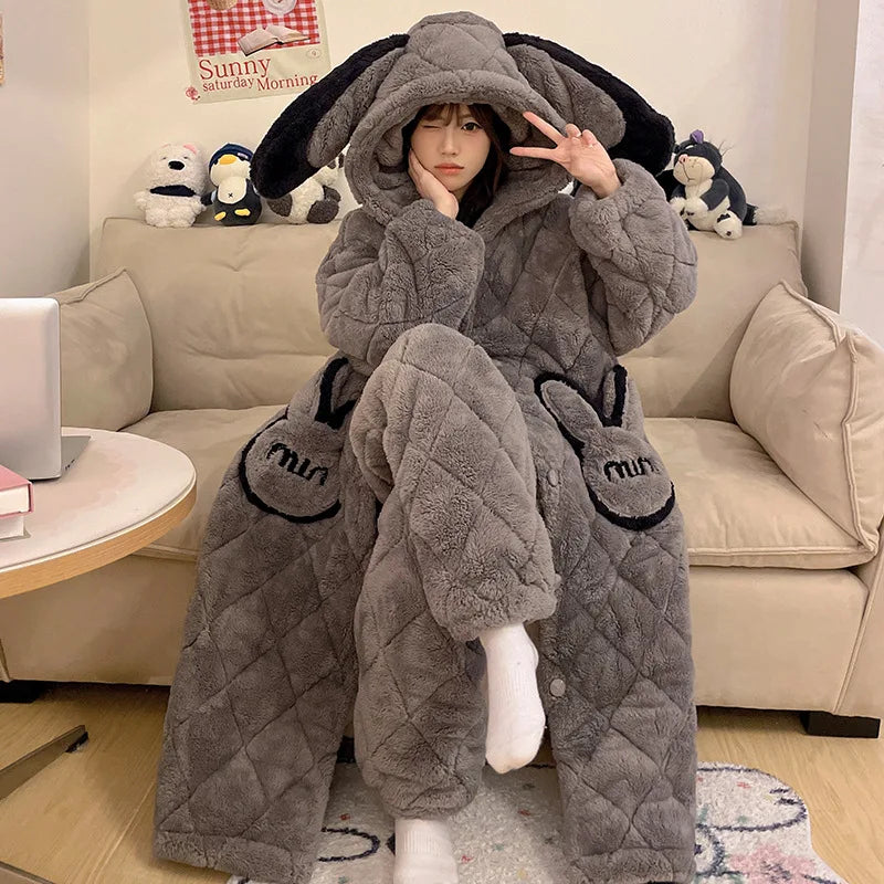 Women Winter Thickened Fleece Bathrobe Can Be Worn | SAMAG