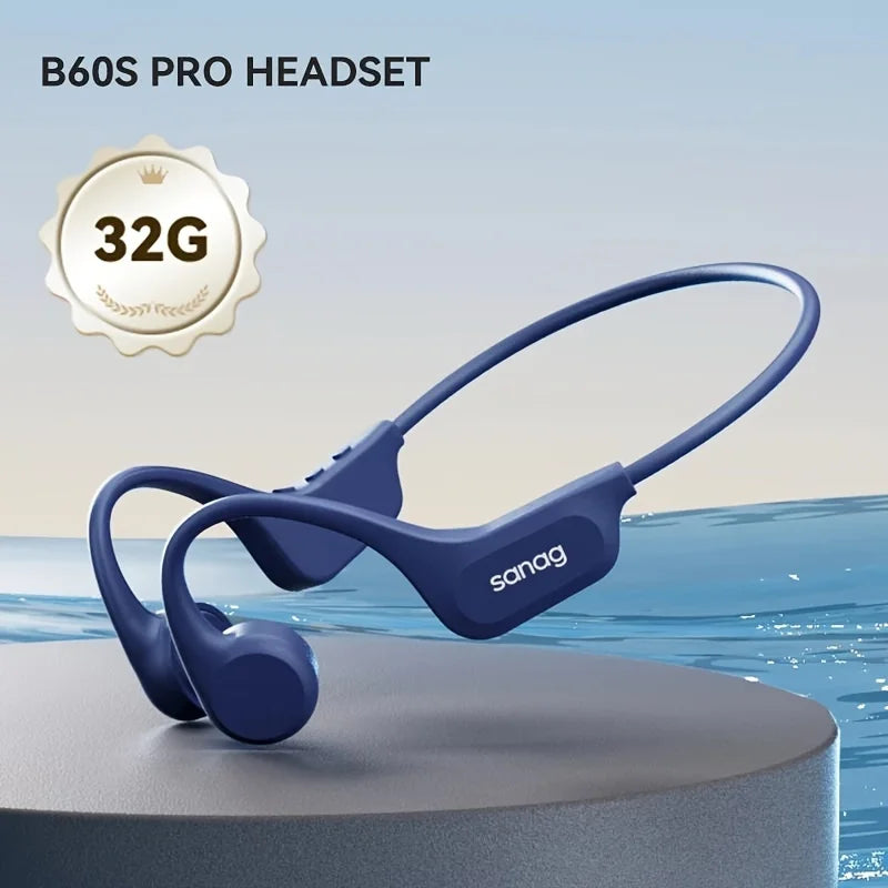 Sanag B60S IPX8 Swimming Bluetooth Headphones Bone Conduction Wireless Earphone Sport Cycling Headset MP3 Player Earbuds