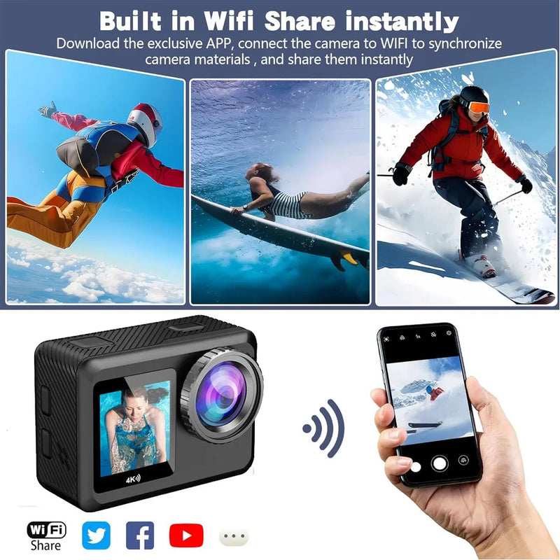 ANSVICAM 5K Action Camera 4K60FPS Dual Screen Waterproof 6-Axis EIS Vlog Camera with Magnetic Bicycle Motorcycles Sports Cameras
