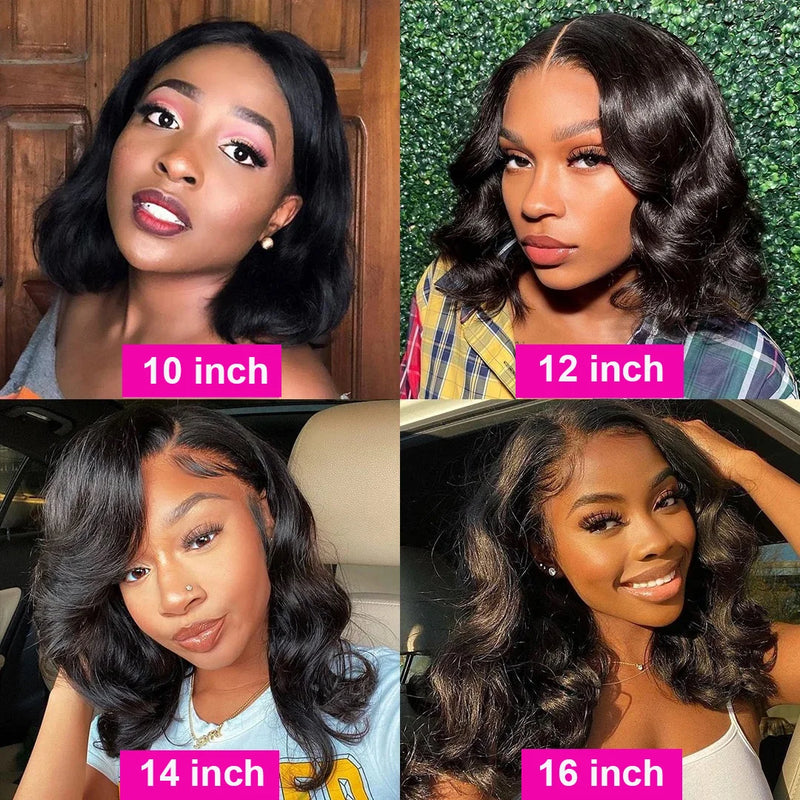 Short Bob Body Wave 13x4 Transparent Lace Front 100% Human Hair Wigs Brazilian 200 Density Water wave Lace Frontal Closure wigs