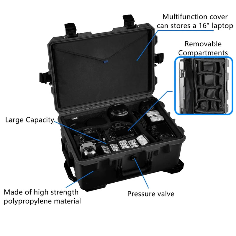 Selens Photography Toolbox Trolley Hard Case Professional Safety Protective Waterproof Shockproof Suitcase Safety Storage Box