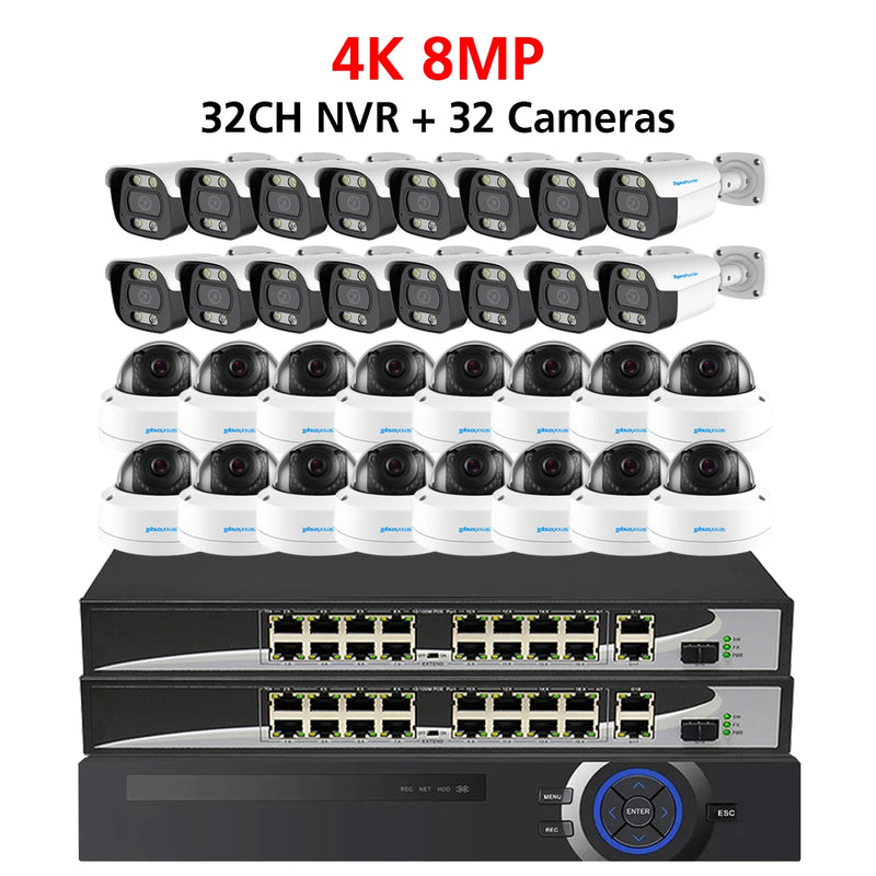 32CH 4K 8MP Security Camera System 5MP Audio Record IP Camera Indoor Outdoor Waterproof POE Home CCTV Video Surveillance Kit