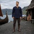 Men Medieval Lace Up Linen Long Sleeve Tunic Viking | SAMAG