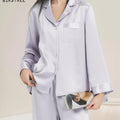 BirdTree, 19MM 100%Real Silk Pajamas Set, Women Long Sleeve Solid, Sexy Casual Long Pants Homewear, 2024 Summer Autumn S48086QC