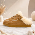 Winter Warm Wool Lined Mules for Women Cow Suede Leather Slip on Platform Sneaker Clogs Casual EVA Sole
