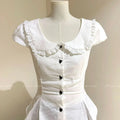 White Slim Sweet Shirt Women Puff Sleeve Cute Preppy - View 5 | SAMAG