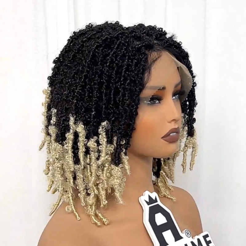 Dreadlocs Wigs Short Box Braided Wigs Synthetic 9x6 Lace Closure Wig Ombre Butterfly Twisted Locs 12inch for Afro Men/ Women