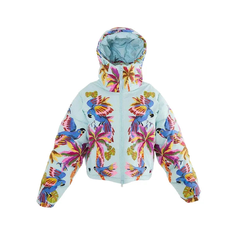 Fashion Printed Women's Ski Coat Jumpsuits Suit Hooded Zippers Thicken Lady Ski Suits 2026 Autumn Winter Chic Female Outfits