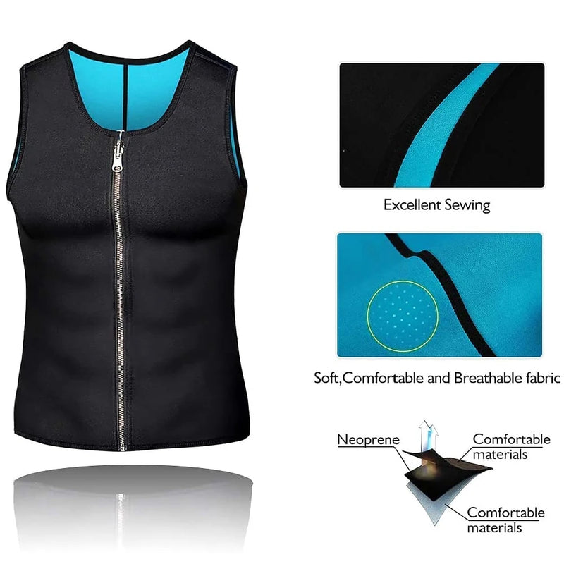 1PCS Zipper Sauna Tank Top for Men, Hot Neoprene Waist Trainer Vest, Sweat Slimming Corset Body Shaper for Workout Exercise