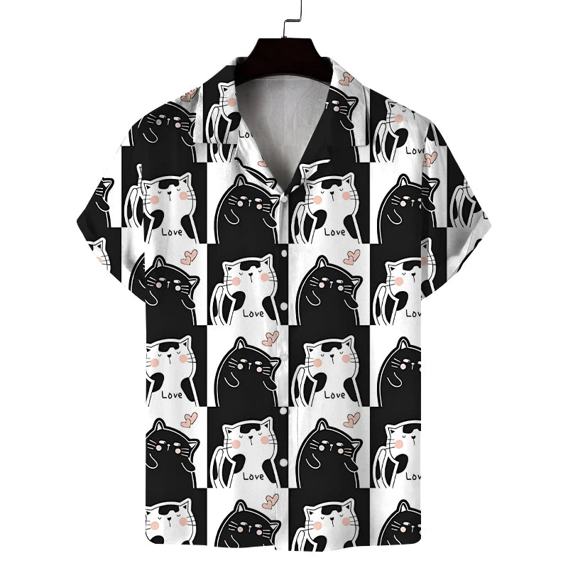New summer shirt men's short cat pattern design casual | SAMAG