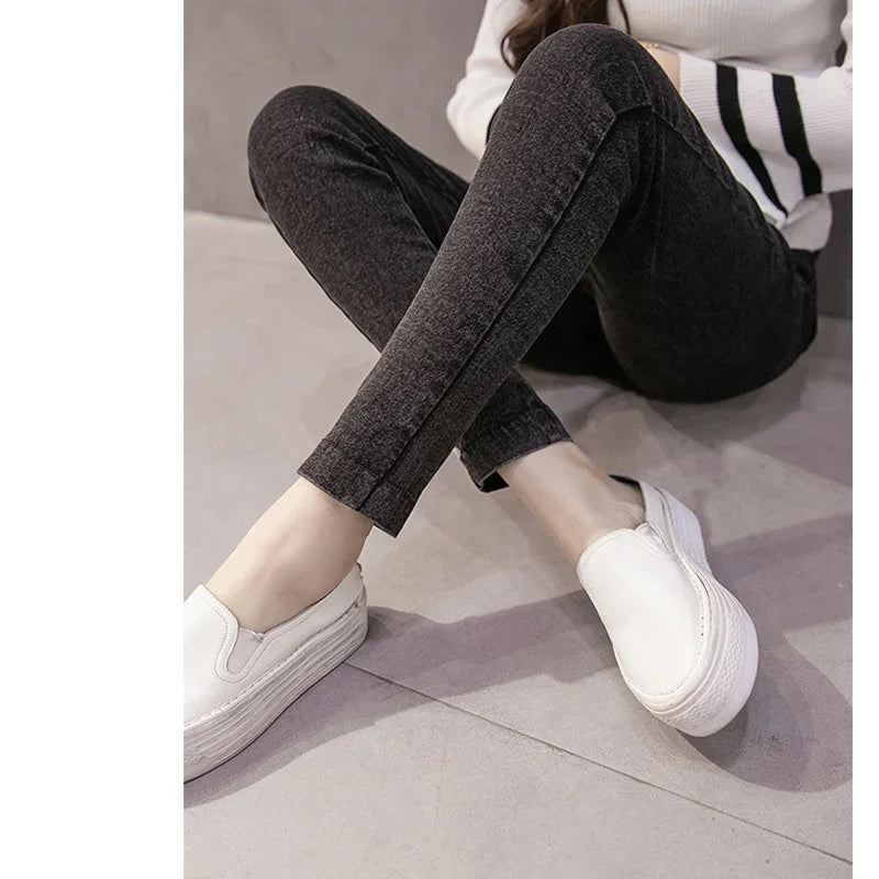 Maternity Pregnancy Skinny Trousers Jeans Pants Elastic Pregnant Women's Feet Stomach Lift  Stretch Denim