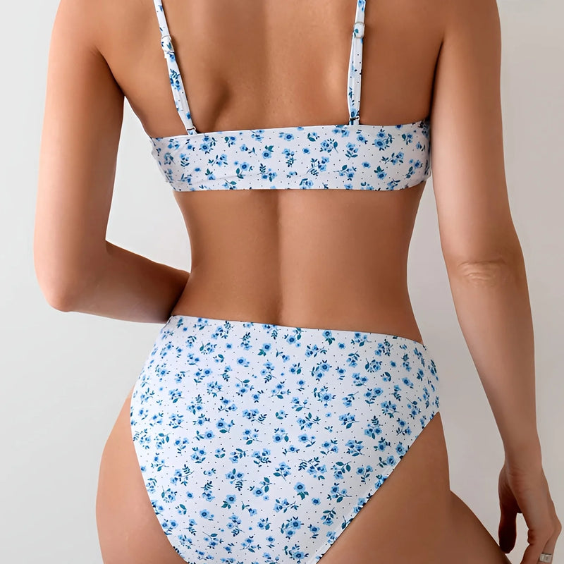 Bohemian Flower Print Bikini Set High Waist Two Piece | SAMAG