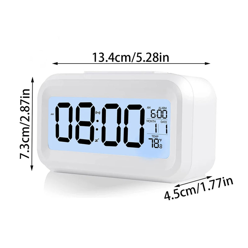 Digital Alarm Clock with Indoor Temperature Light Sensor Battery Operated Backlight 12/24H Display for Bedrooms Office Desk