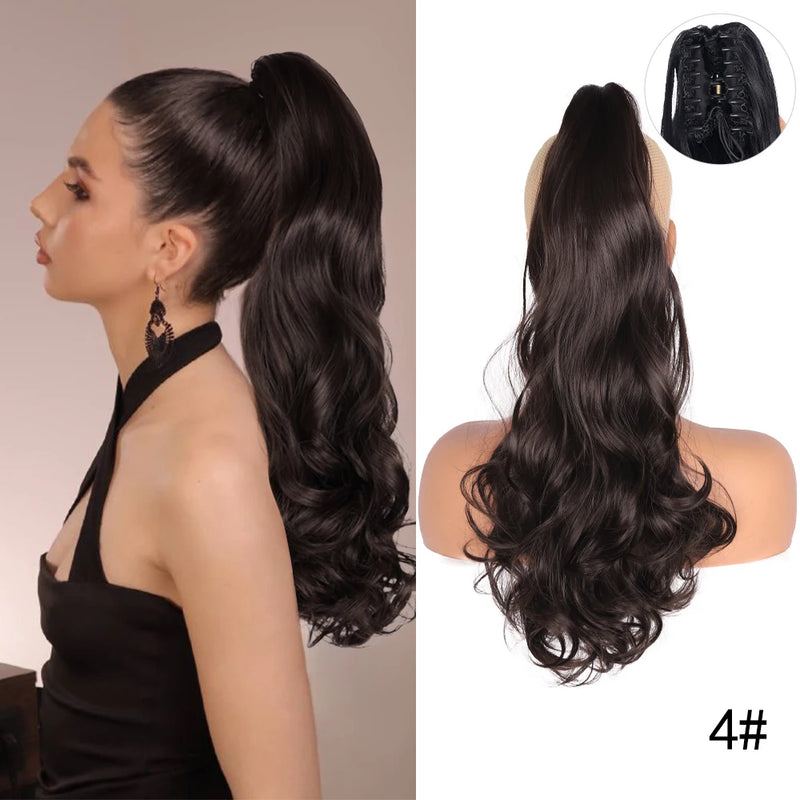 Synthetic Claw Clip On Ponytail Extension 22Inch Long Straight Wavy Ponytail Hair Ponytail With Claw Clip On Ponytail For Women