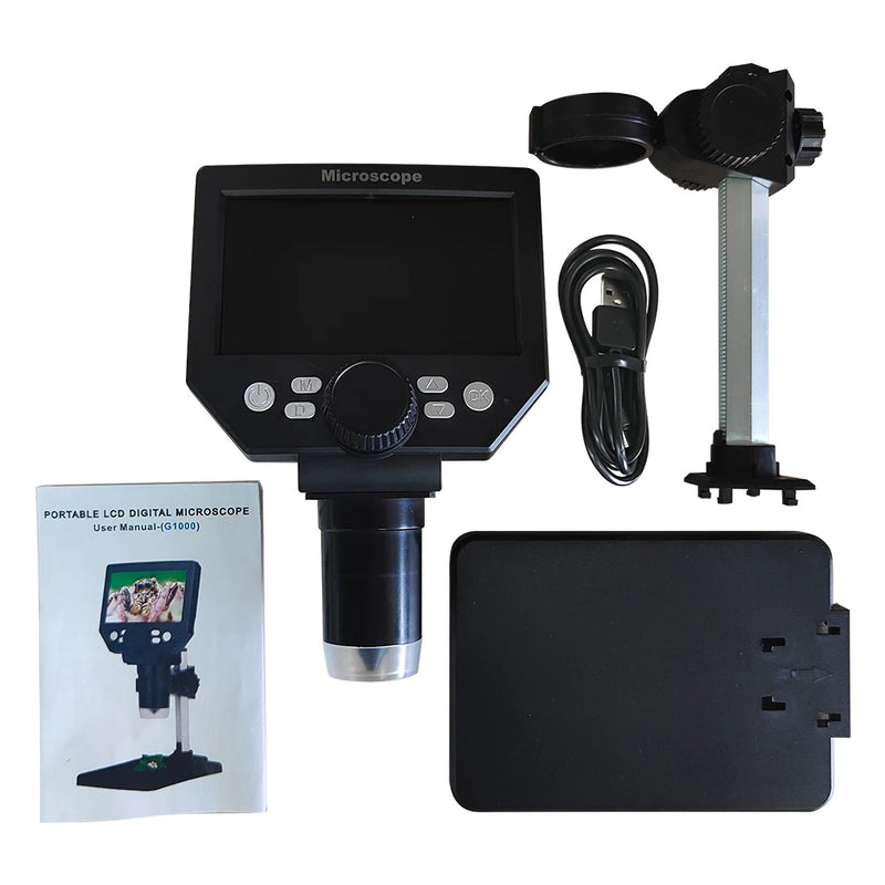 Digital Microscope 4.3'' LCD 1000X 1080P Camera with Adjustable Stand and LED Light For PCB Repair & Electronics