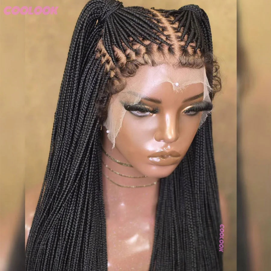 Cornrows Braided Wig Small Square Knotless Box Braids Wigs For Black Women With Baby Hair Synthetic Long 36Inches Braiding Hair