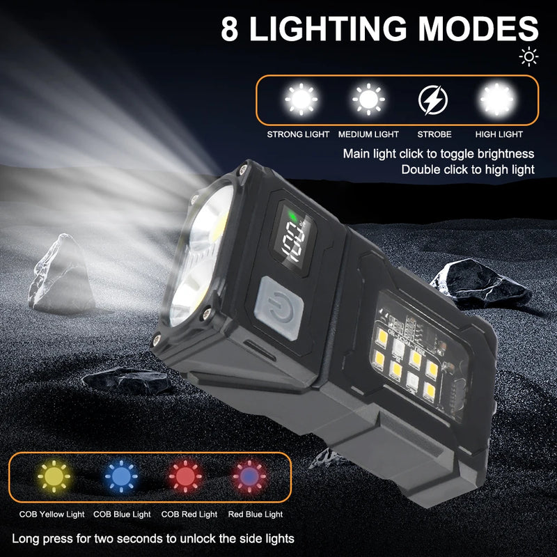 Multifunctional USB Rechargeable Portable Emergency Light Adjustable Angle Flashlight Side Lamp Hiking Camping Working